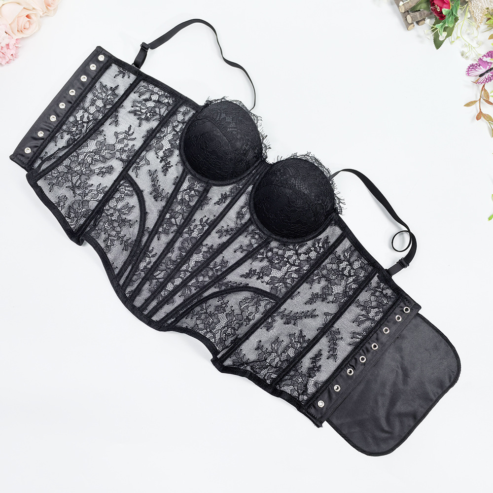 Womens Lace Corset Bustier Ladies Trendy Tightened Fishbone Bra Tops Vest